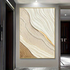 Abstract wall art with wavy patterns in a modern interior setting