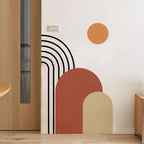 Abstract Rainbow Sun Arch Wall Mural - Orange Beige & Terracotta Vinyl Wall Decal For Living Room, Entranceway, Creative Peel & Stick DIY Home Decor