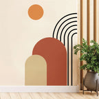 Abstract Rainbow Sun Arch Wall Mural - Orange Beige & Terracotta Vinyl Wall Decal For Living Room, Entranceway, Creative Peel & Stick DIY Home Decor