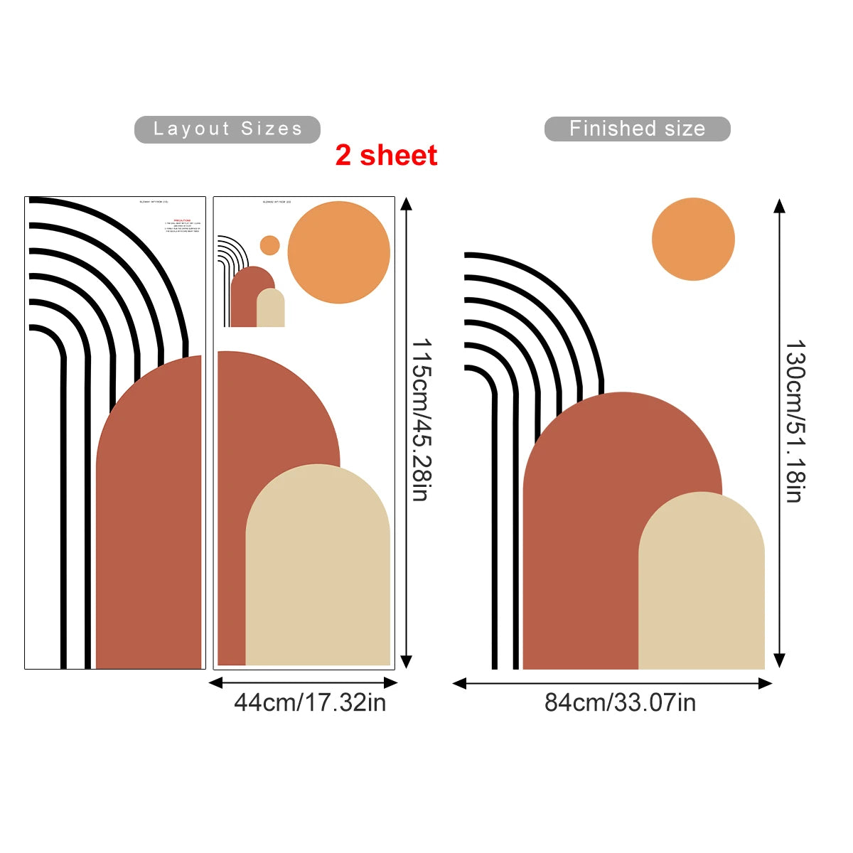 Abstract Rainbow Sun Arch Wall Mural - Orange Beige & Terracotta Vinyl Wall Decal For Living Room, Entranceway, Creative Peel & Stick DIY Home Decor