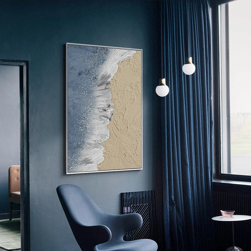 Abstract Sandy Shoreline Wall Art Fine Art Canvas Print Textural Brushstrokes Design Ocean Waves Pictures For Living Room Entrance Hallway Art Decor