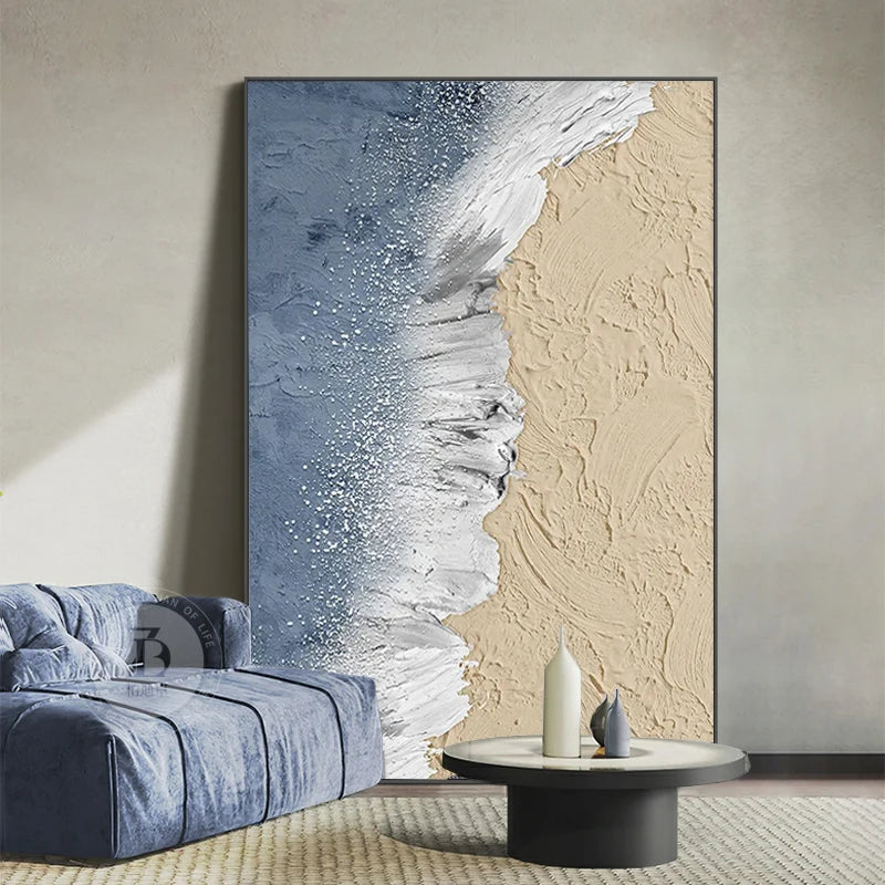 Abstract Sandy Shoreline Wall Art Fine Art Canvas Print Textural Brushstrokes Design Ocean Waves Pictures For Living Room Entrance Hallway Art Decor