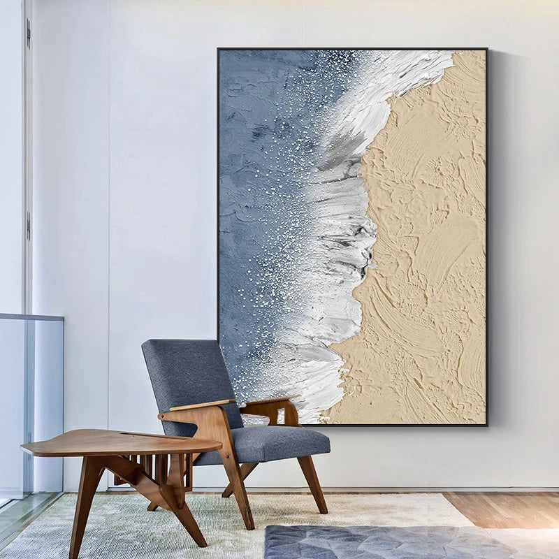 Abstract Sandy Shoreline Wall Art Fine Art Canvas Print Textural Brushstrokes Design Ocean Waves Pictures For Living Room Entrance Hallway Art Decor