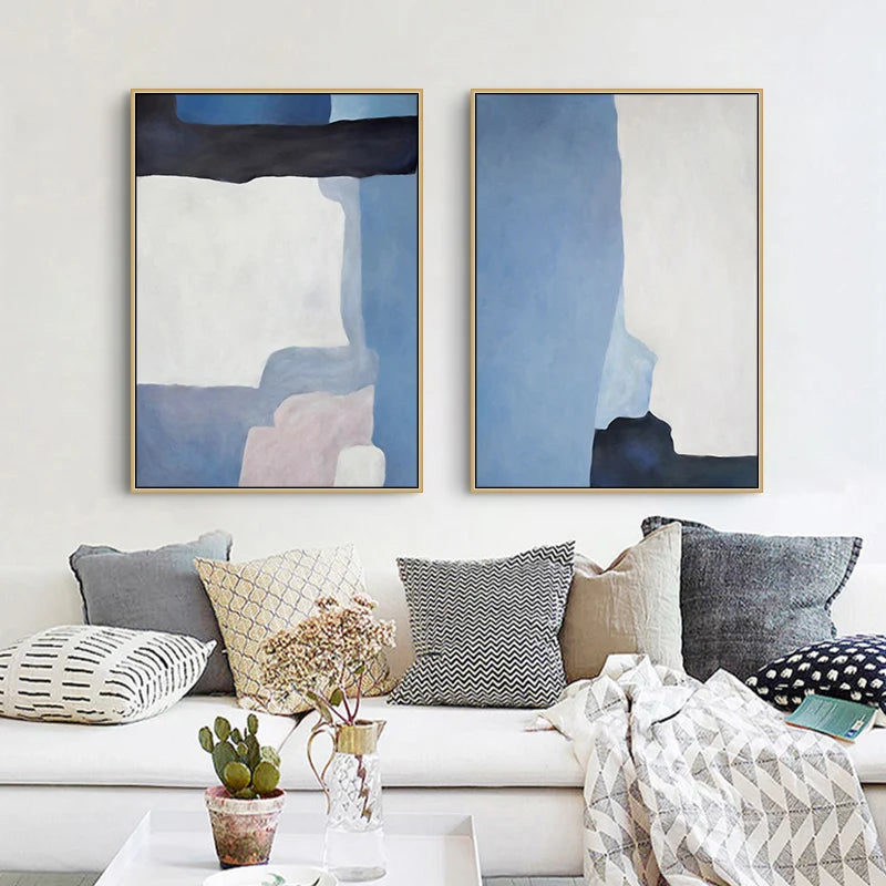 Abstract Shades Of Blue Wall Art Fine Art Canvas Prints Pictures For Modern Apartment Living Room Bedroom Art For Scandinavian Interior Decor
