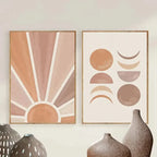 Abstract Terracotta Sun Rays Moon Phases Wall Art Fine Art Canvas Prints Posters Pictures For Modern Living Room Bedroom Art Decor