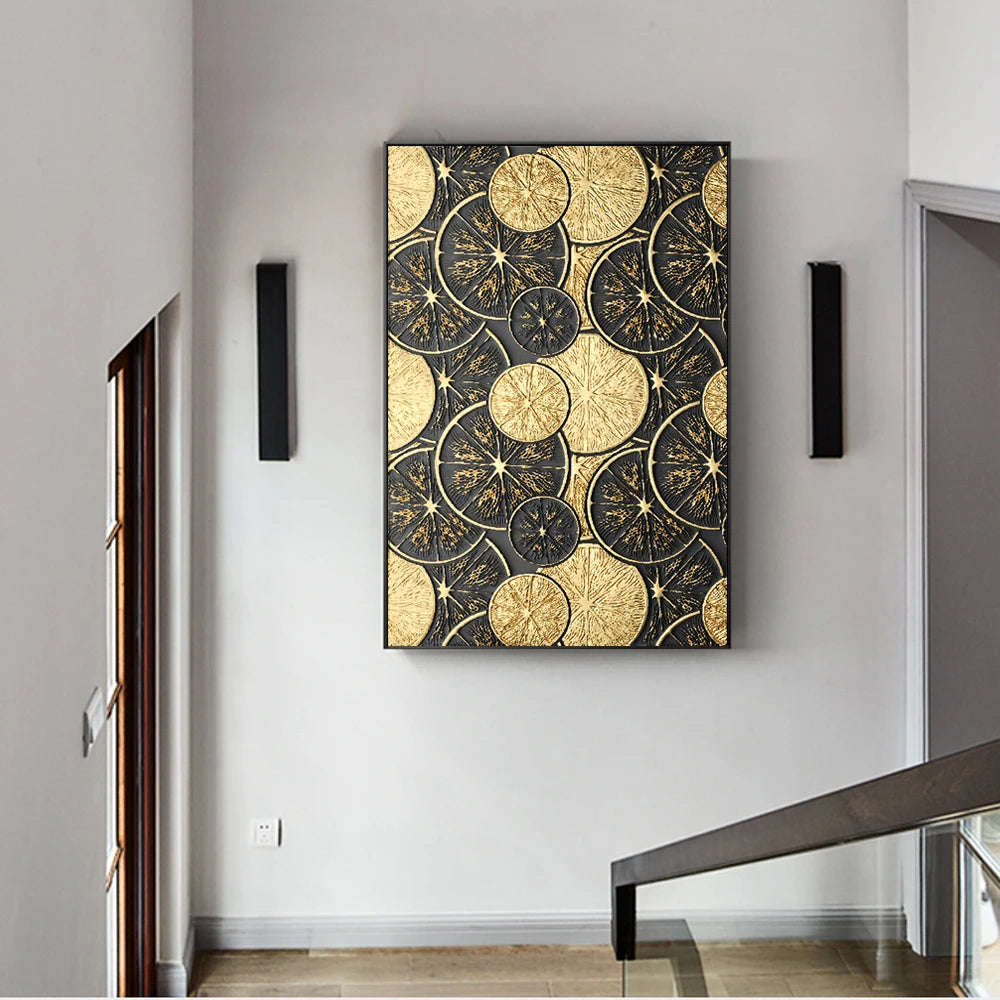 Abstract Vintage Organic Golden Black Wall Art Fine Art Canvas Prints Modern Pictures For Living Room Dining Room Entrance Foyer Art