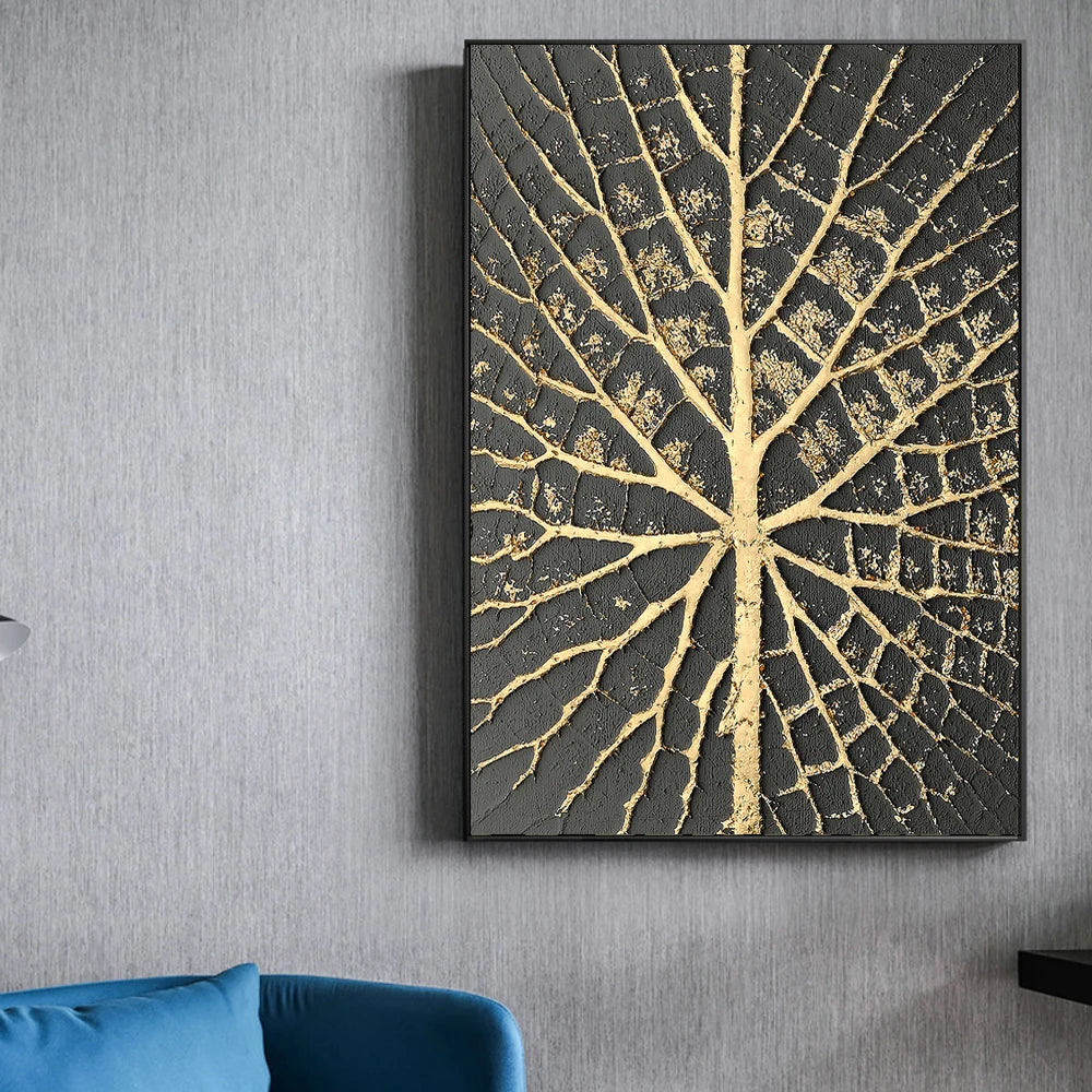 Abstract Vintage Organic Golden Black Wall Art Fine Art Canvas Prints Modern Pictures For Living Room Dining Room Entrance Foyer Art