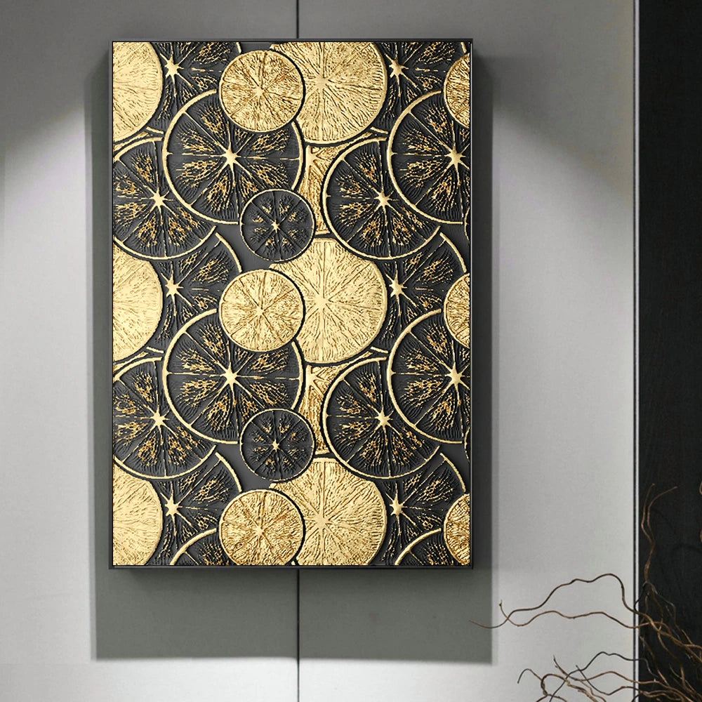 Abstract Vintage Organic Golden Black Wall Art Fine Art Canvas Prints Modern Pictures For Living Room Dining Room Entrance Foyer Art