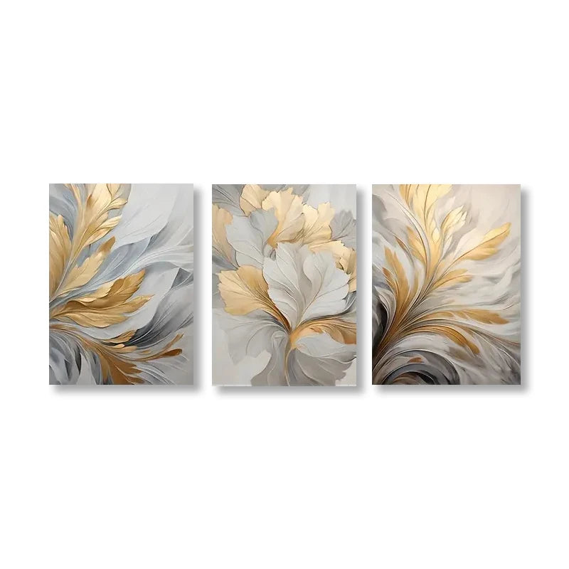 Abstract White Golden Leaves Floral Wall Art Fine Art Canvas Prints Modern Botanical Pictures For Living Room Dining Room Bedroom Art Decor