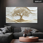 Abstract White Golden Tree of Life Wall Art Fine Art Canvas Print Auspicious Artwork For Modern Apartment Living Room Light Luxury Home Decor