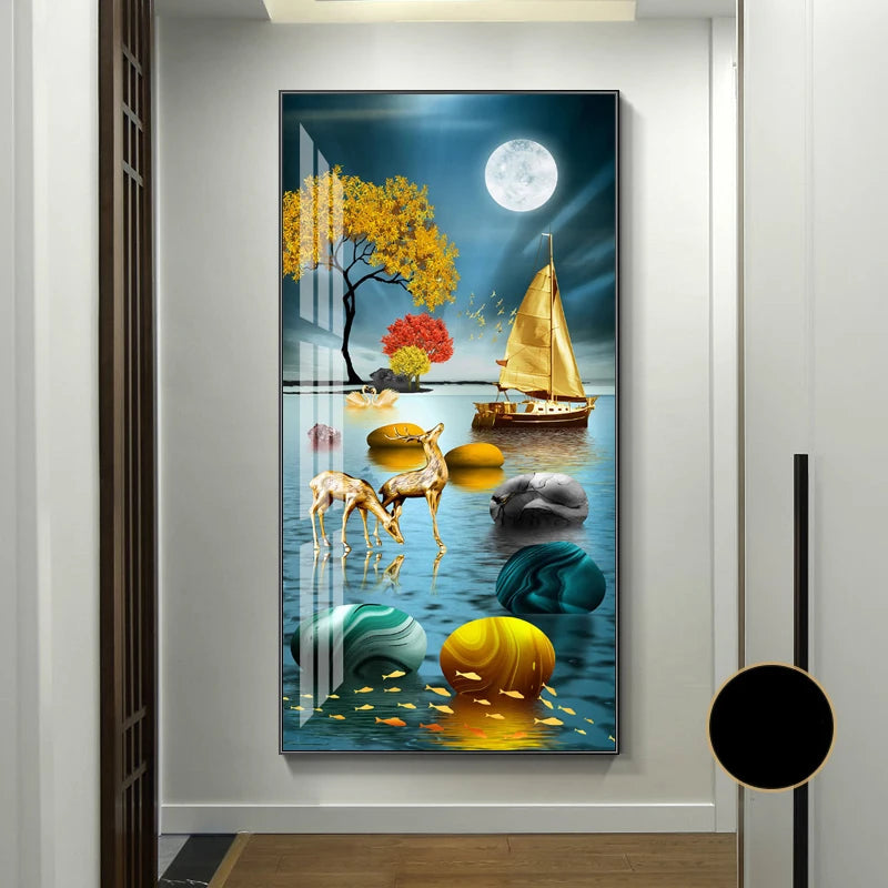 Abstract Zen Stone Feng Shui Wall Art Fine Art Canvas Prints Auspicious Wall Art For Living Room Dining Room Contemporary Foyer Art Decor