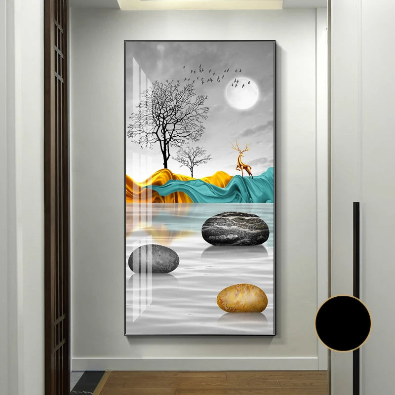 Abstract Zen Stone Feng Shui Wall Art Fine Art Canvas Prints Auspicious Wall Art For Living Room Dining Room Contemporary Foyer Art Decor