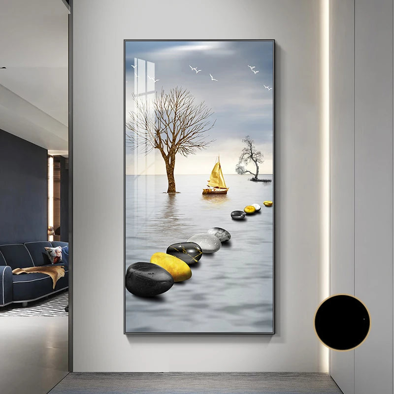 Abstract Zen Stone Feng Shui Wall Art Fine Art Canvas Prints Auspicious Wall Art For Living Room Dining Room Contemporary Foyer Art Decor