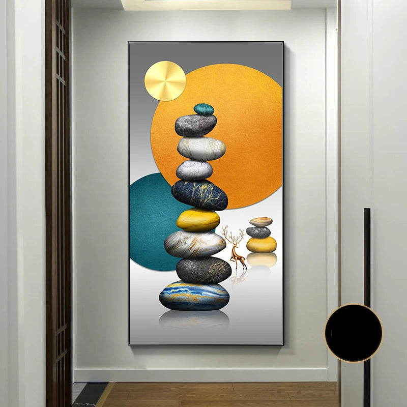 Abstract Zen Stone Feng Shui Wall Art Fine Art Canvas Prints Auspicious Wall Art For Living Room Dining Room Contemporary Foyer Art Decor