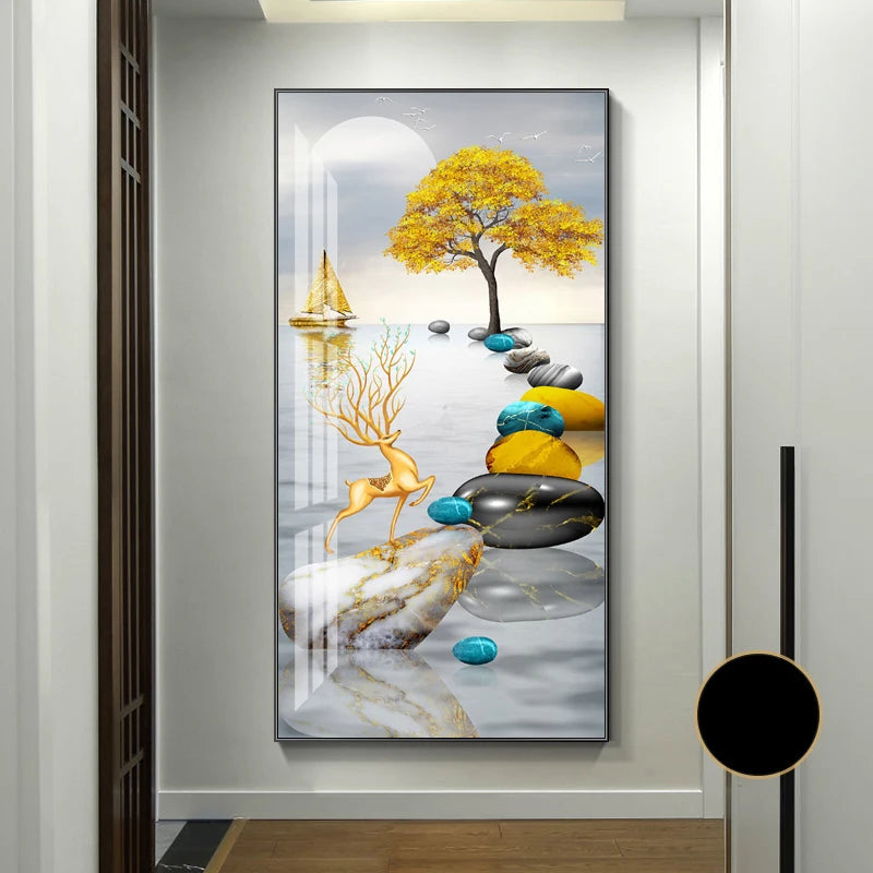 Abstract Zen Stone Feng Shui Wall Art Fine Art Canvas Prints Auspicious Wall Art For Living Room Dining Room Contemporary Foyer Art Decor