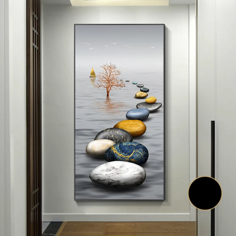 Abstract Zen Stone Feng Shui Wall Art Fine Art Canvas Prints Auspicious Wall Art For Living Room Dining Room Contemporary Foyer Art Decor