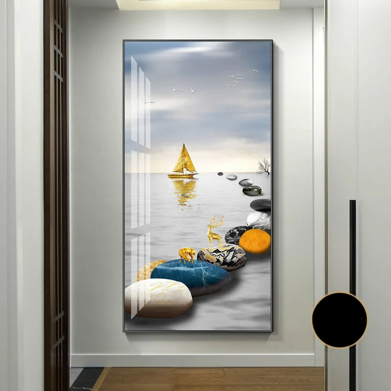 Abstract Zen Stone Feng Shui Wall Art Fine Art Canvas Prints Auspicious Wall Art For Living Room Dining Room Contemporary Foyer Art Decor