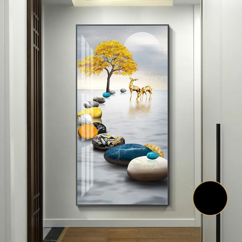 Abstract Zen Stone Feng Shui Wall Art Fine Art Canvas Prints Auspicious Wall Art For Living Room Dining Room Contemporary Foyer Art Decor