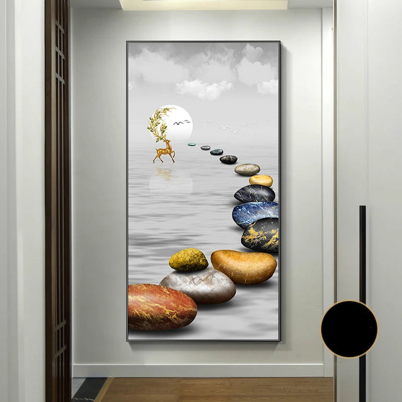 Abstract Zen Stone Feng Shui Wall Art Fine Art Canvas Prints Auspicious Wall Art For Living Room Dining Room Contemporary Foyer Art Decor