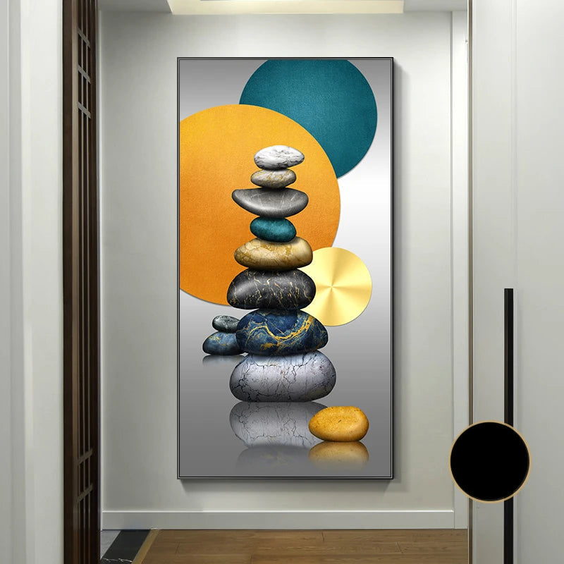 Abstract Zen Stone Feng Shui Wall Art Fine Art Canvas Prints Auspicious Wall Art For Living Room Dining Room Contemporary Foyer Art Decor