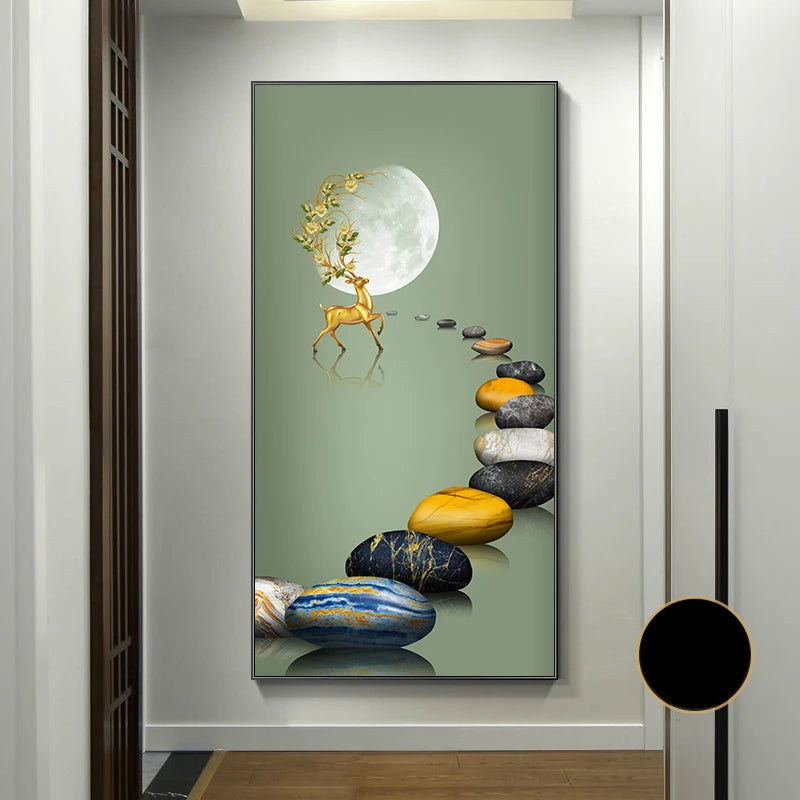 Abstract Zen Stone Feng Shui Wall Art Fine Art Canvas Prints Auspicious Wall Art For Living Room Dining Room Contemporary Foyer Art Decor