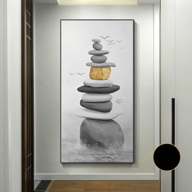 Abstract Zen Stone Feng Shui Wall Art Fine Art Canvas Prints Auspicious Wall Art For Living Room Dining Room Contemporary Foyer Art Decor