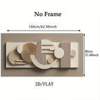 Abstract wall art with dimensions labeled on a beige background