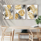 * Featured Sale * Modern Botanical Golden Tropical Leaves Wall Art Fine Art Canvas Prints Pictures For Living Room Kitchen Dining Room Wall Decor