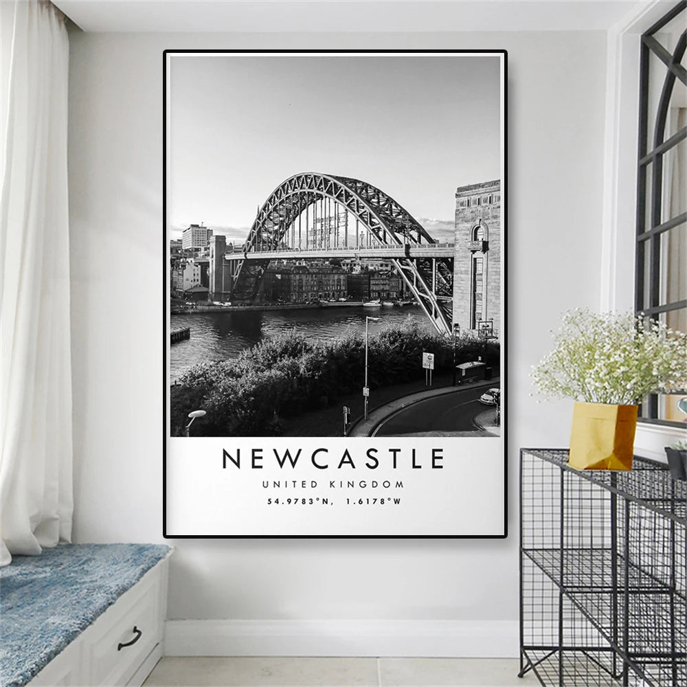 Newcastle England City Poster Wall Art Fine Art Canvas Prints Modern Black White Urban Landscape Poster Picture For Living Room Home Office Decor
