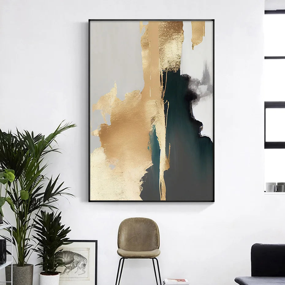 Modern Abstract Golden Textural Neutral Colors Wall Art Fine Art Canvas Prints Posters Pictures For Living Room Light Luxury Home Decor