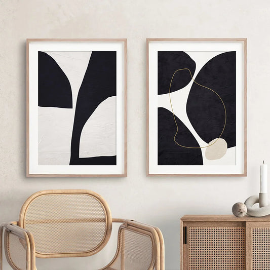 Nordic Minimalist Abstract Beige Black Shape &amp; Line Wall Art Fine Art Canvas Prints Pictures For Modern Living Room Bedroom Art Decor