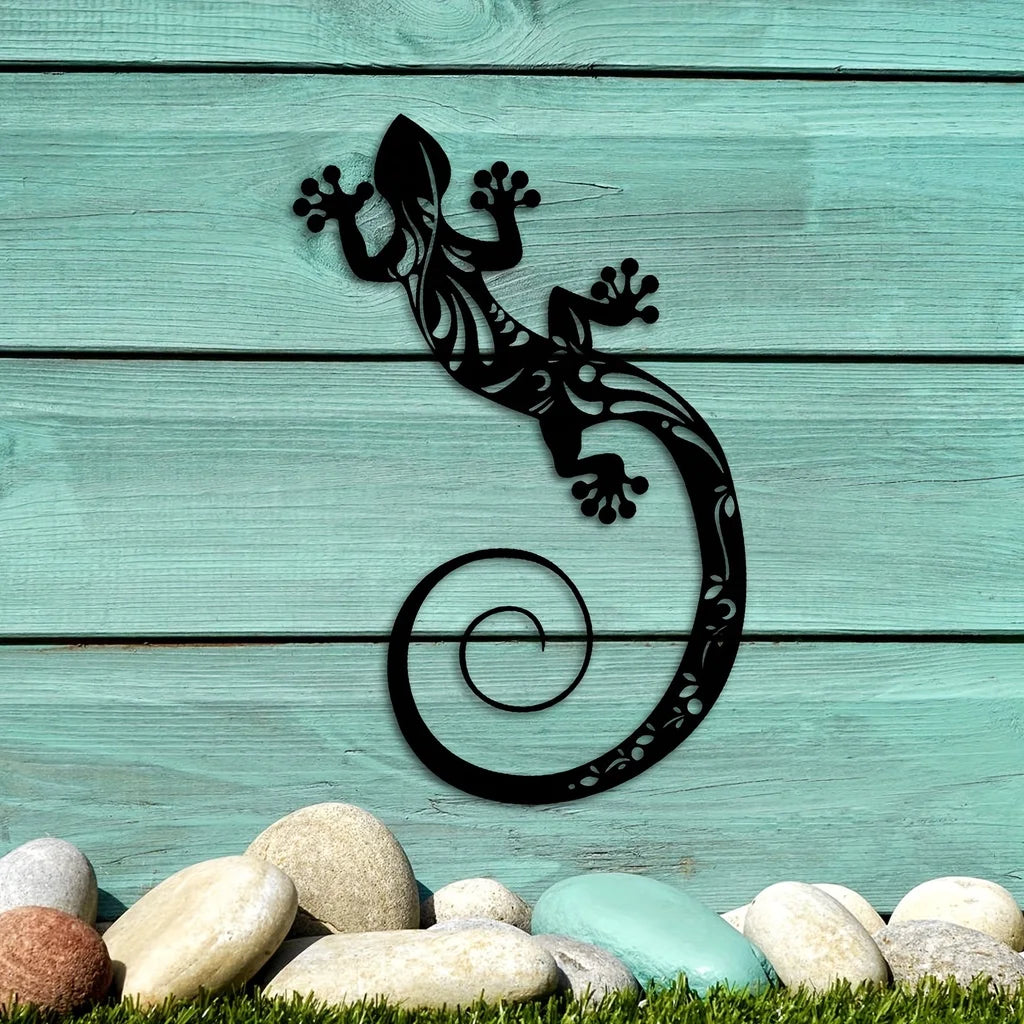 Adorable Gecko Metal Wall Art 3D Iron Crafted Black Lizard Hanging Wall Decoration For Living Room Dining Room Home and Garden Decor