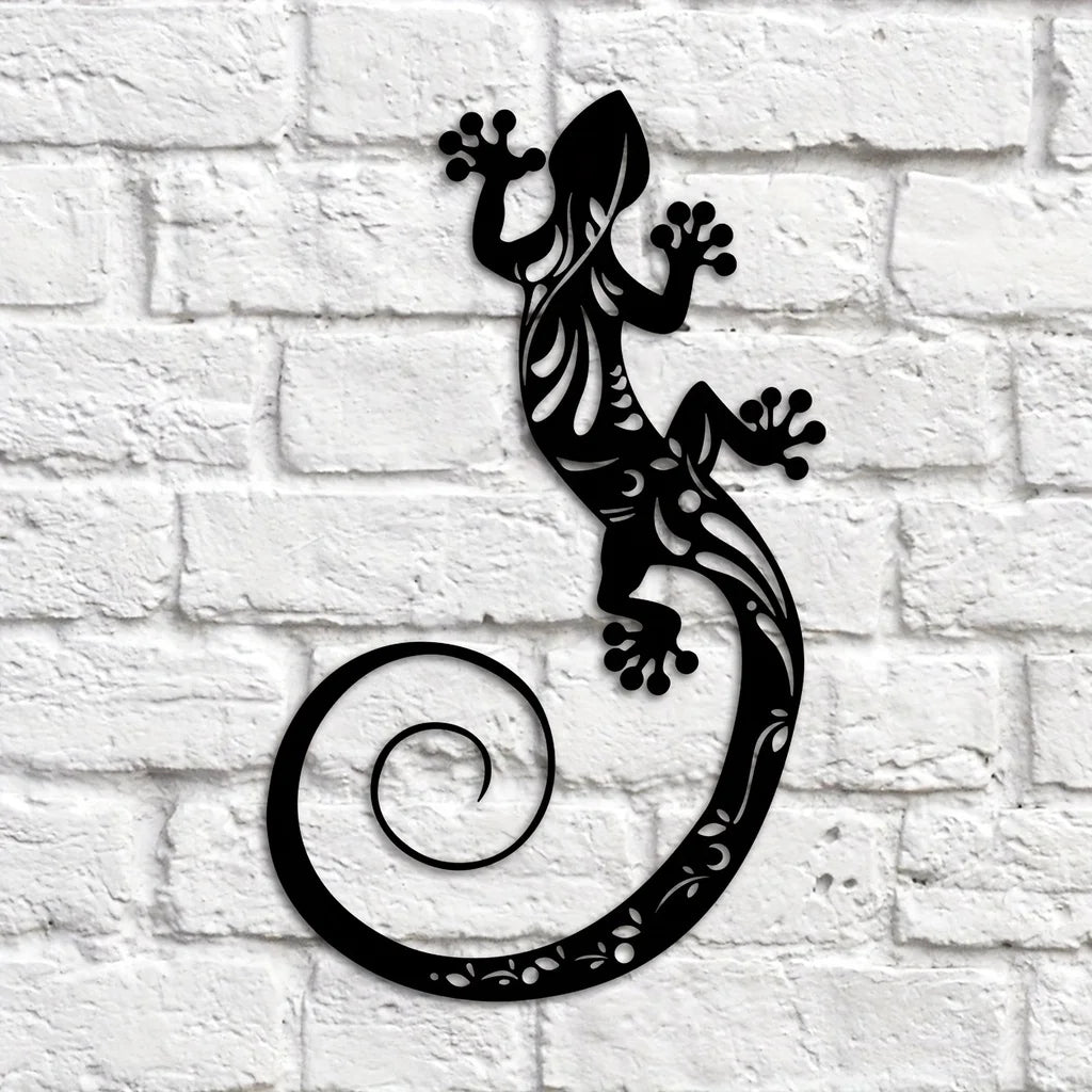 Adorable Gecko Metal Wall Art 3D Iron Crafted Black Lizard Hanging Wall Decoration For Living Room Dining Room Home and Garden Decor