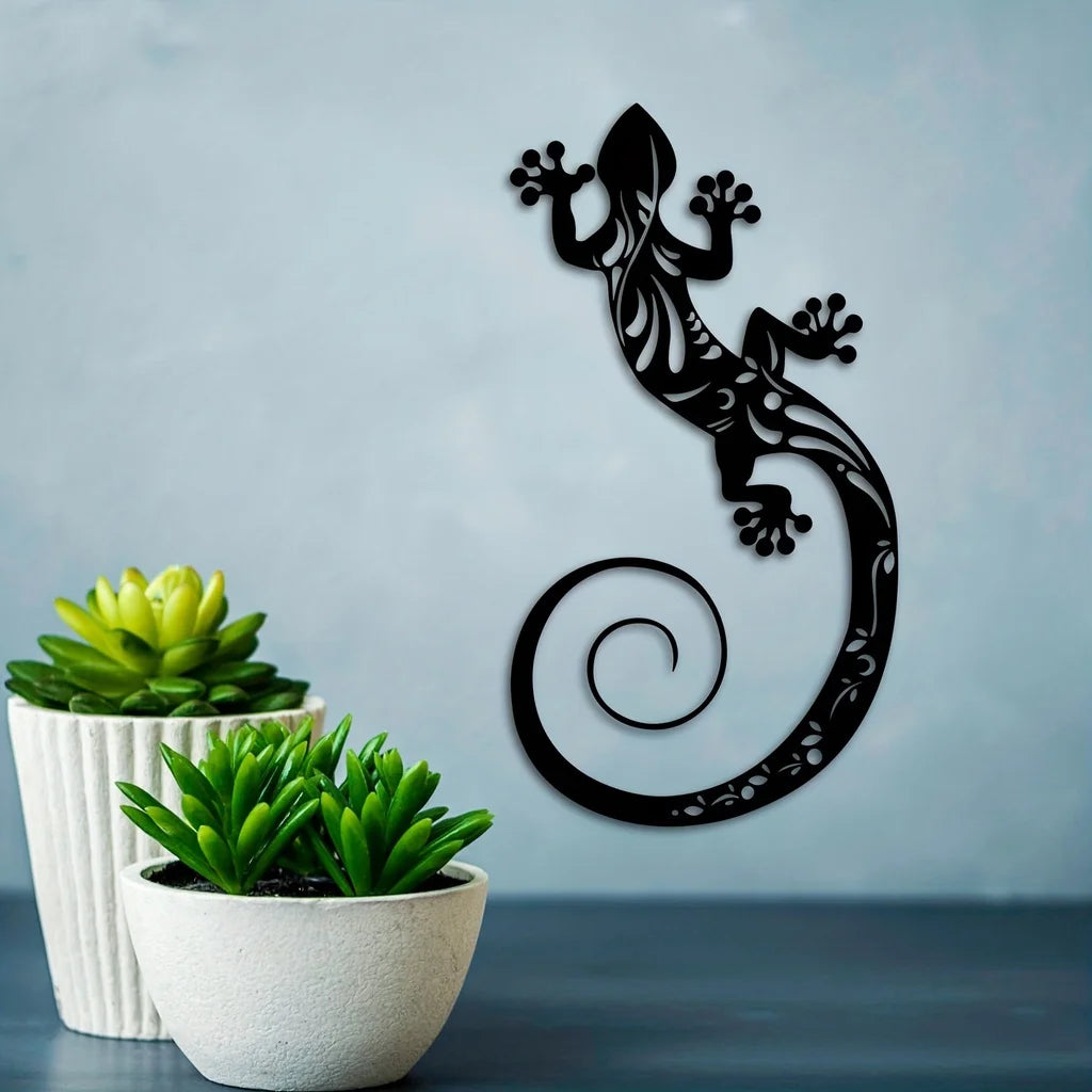 Adorable Gecko Metal Wall Art 3D Iron Crafted Black Lizard Hanging Wall Decoration For Living Room Dining Room Home and Garden Decor