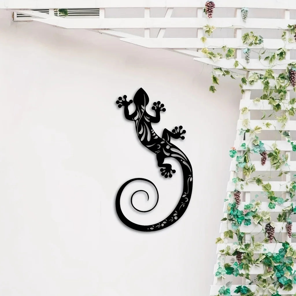 Adorable Gecko Metal Wall Art 3D Iron Crafted Black Lizard Hanging Wall Decoration For Living Room Dining Room Home and Garden Decor