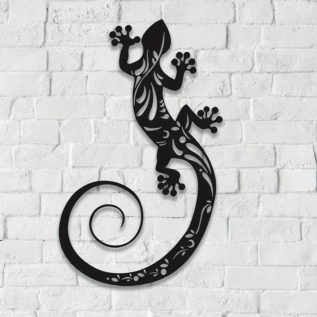 Adorable Gecko Metal Wall Art 3D Iron Crafted Black Lizard Hanging Wall Decoration For Living Room Dining Room Home and Garden Decor