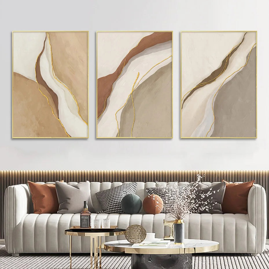 Modern Geomorphic Abstract Wall Art Fine Art Gray Beige Brown Canvas Prints Pictures For Living Room Contemporary Home Interior Decor