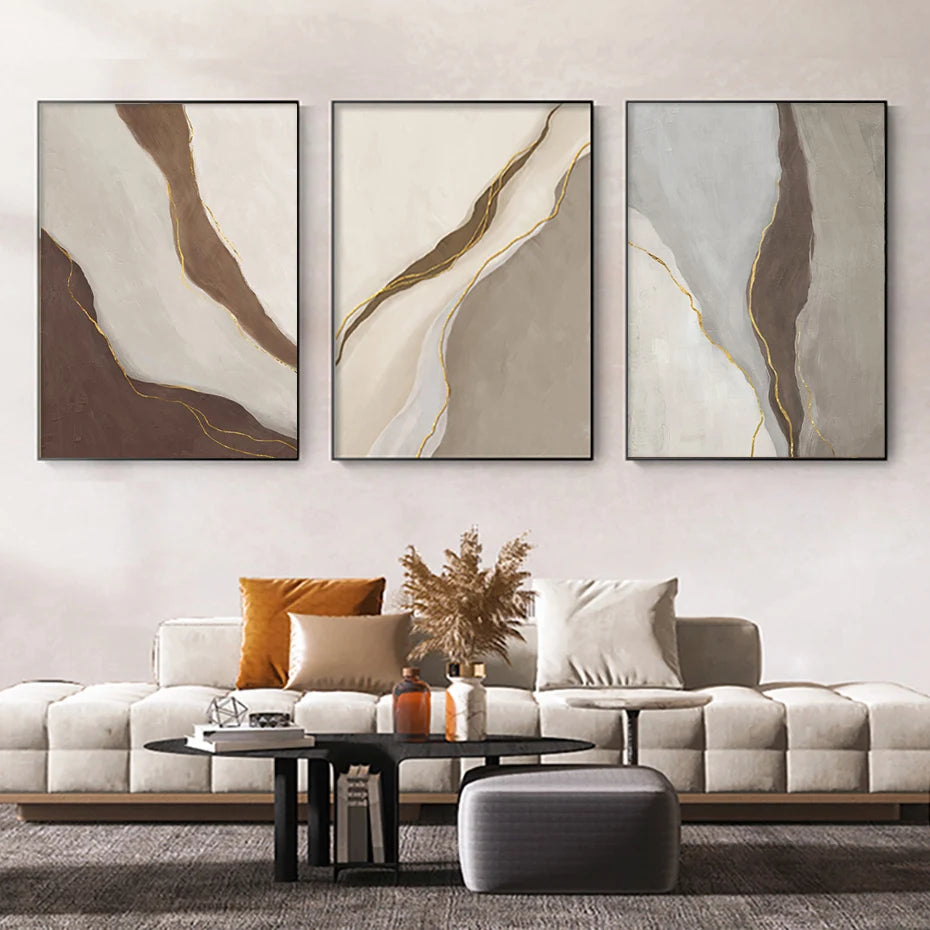 Modern Geomorphic Abstract Wall Art Fine Art Gray Beige Brown Canvas Prints Pictures For Living Room Contemporary Home Interior Decor