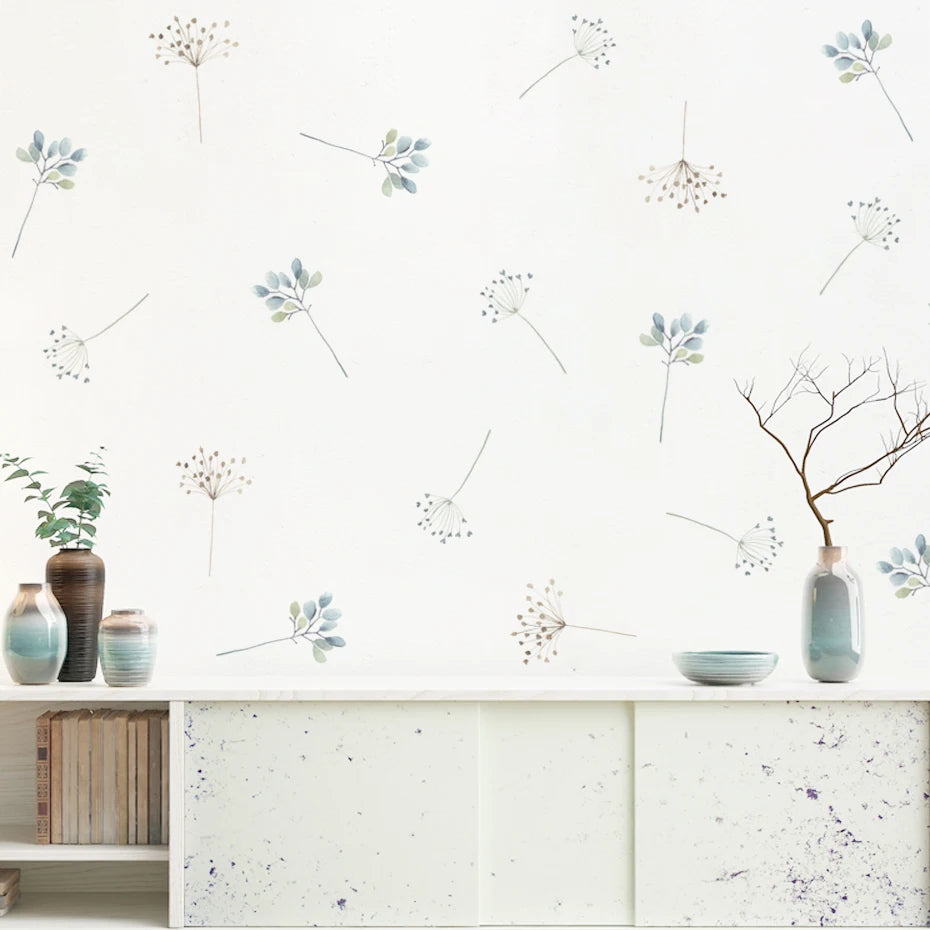 Wild Meadow Flowers Wall Decals Removable PVC Wall Stickers For Kitchen Dining Room Cafe Wall Decoration Creative DIY Home Decor