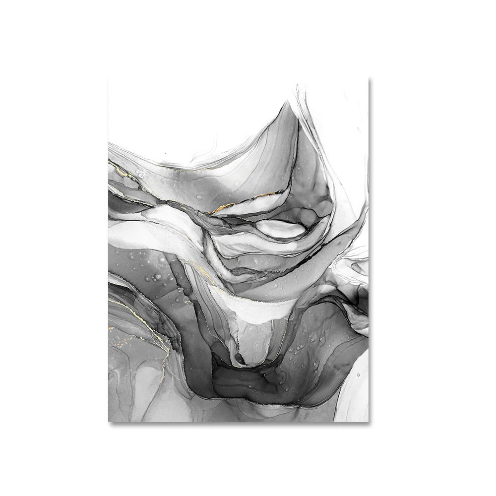 Black & White Liquid Marble Abstract Wall Art Fine Art Canvas Prints Pictures For Modern Living Room Home Office Decor