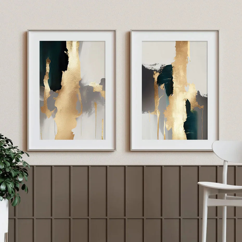 Modern Abstract Golden Textural Neutral Colors Wall Art Fine Art Canvas Prints Posters Pictures For Living Room Light Luxury Home Decor