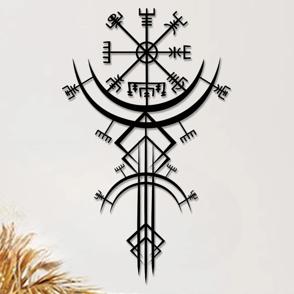 Ancient Viking Runic Compass Metal Wall Art Decorative Plaque 3d Iron Crafted Mythological Wall Decoration For Living Room Abstract Nordic Art Decor