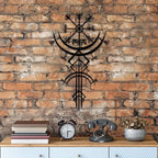 Ancient Viking Runic Compass Metal Wall Art Decorative Plaque 3d Iron Crafted Mythological Wall Decoration For Living Room Abstract Nordic Art Decor