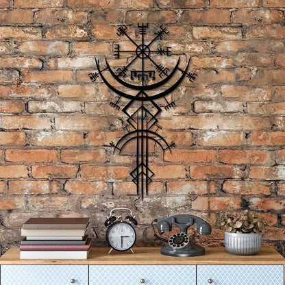 Ancient Viking Runic Compass Metal Wall Art Decorative Plaque 3d Iron Crafted Mythological Wall Decoration For Living Room Abstract Nordic Art Decor