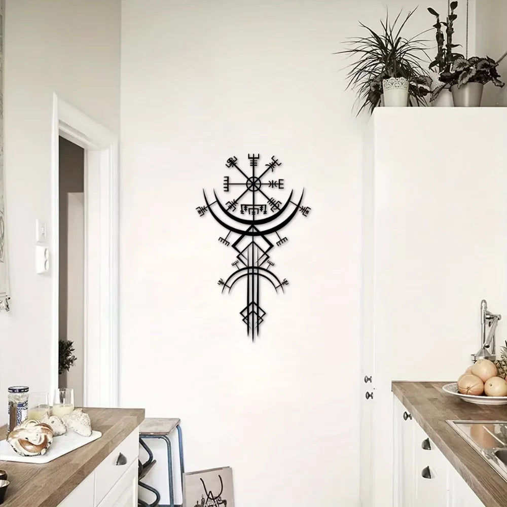 Ancient Viking Runic Compass Metal Wall Art Decorative Plaque 3d Iron Crafted Mythological Wall Decoration For Living Room Abstract Nordic Art Decor