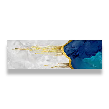 Aqua Blue Liquid Golden Wall Art Fine Art Canvas Print Vertical Format Picture For Living Room Foyer Bedroom Auspicious Art For Contemporary Interiors