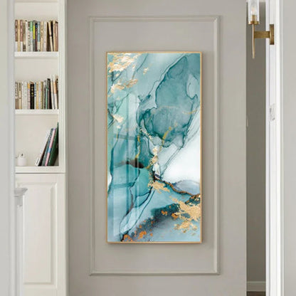 Aqua Green Golden Liquid Marble Print Wall Art Fine Art Canvas Print Pictures For Luxury Apartment Living Room Modern Foyer Art Decor