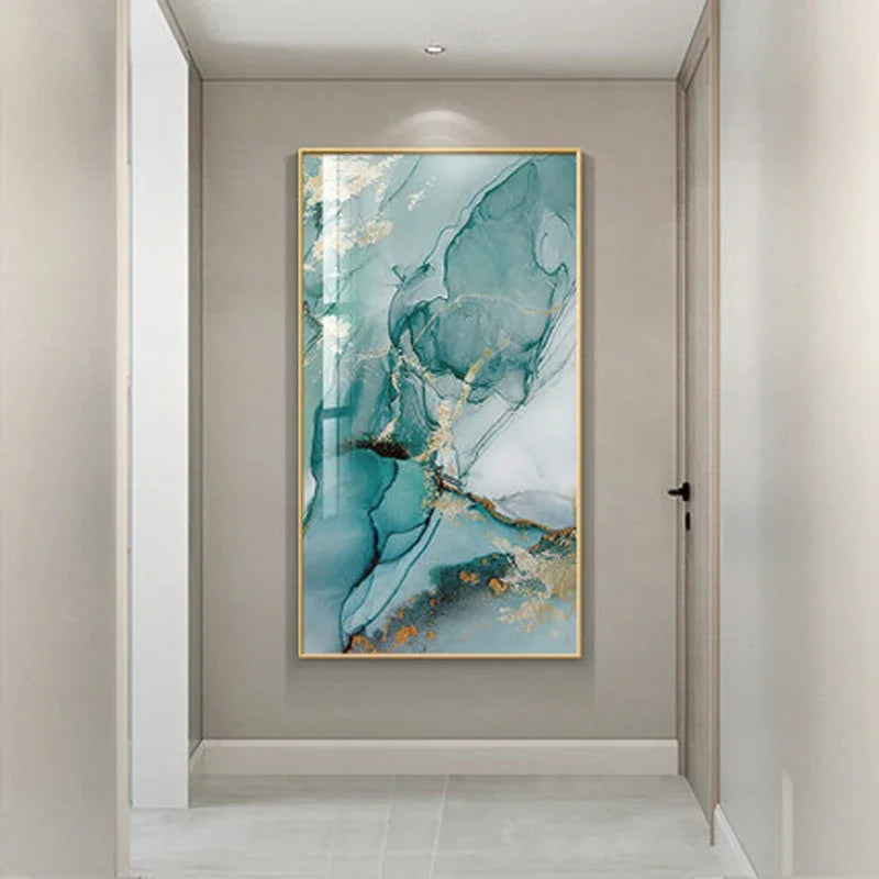 Aqua Green Golden Liquid Marble Print Wall Art Fine Art Canvas Print Pictures For Luxury Apartment Living Room Modern Foyer Art Decor