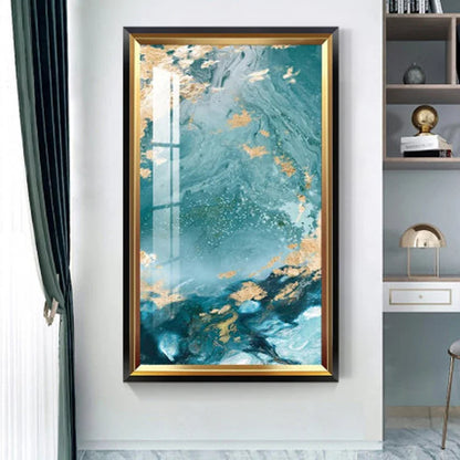 Aqua Green Golden Liquid Marble Print Wall Art Fine Art Canvas Print Pictures For Luxury Apartment Living Room Modern Foyer Art Decor