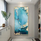 Aqua Green Golden Liquid Marble Print Wall Art Fine Art Canvas Print Pictures For Luxury Apartment Living Room Modern Foyer Art Decor